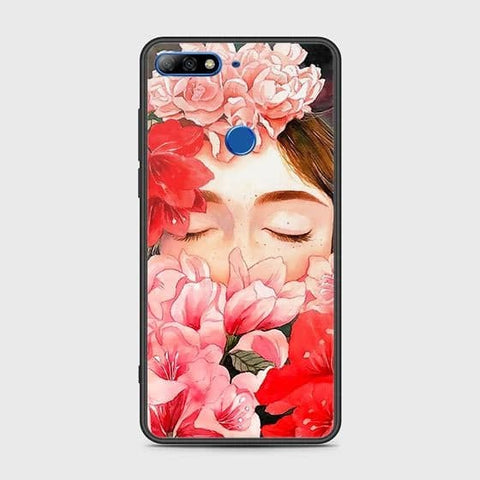 Huawei Y7 2018 Cover - Floral Series - HQ Ultra Shine Premium Infinity Glass Soft Silicon Borders Case