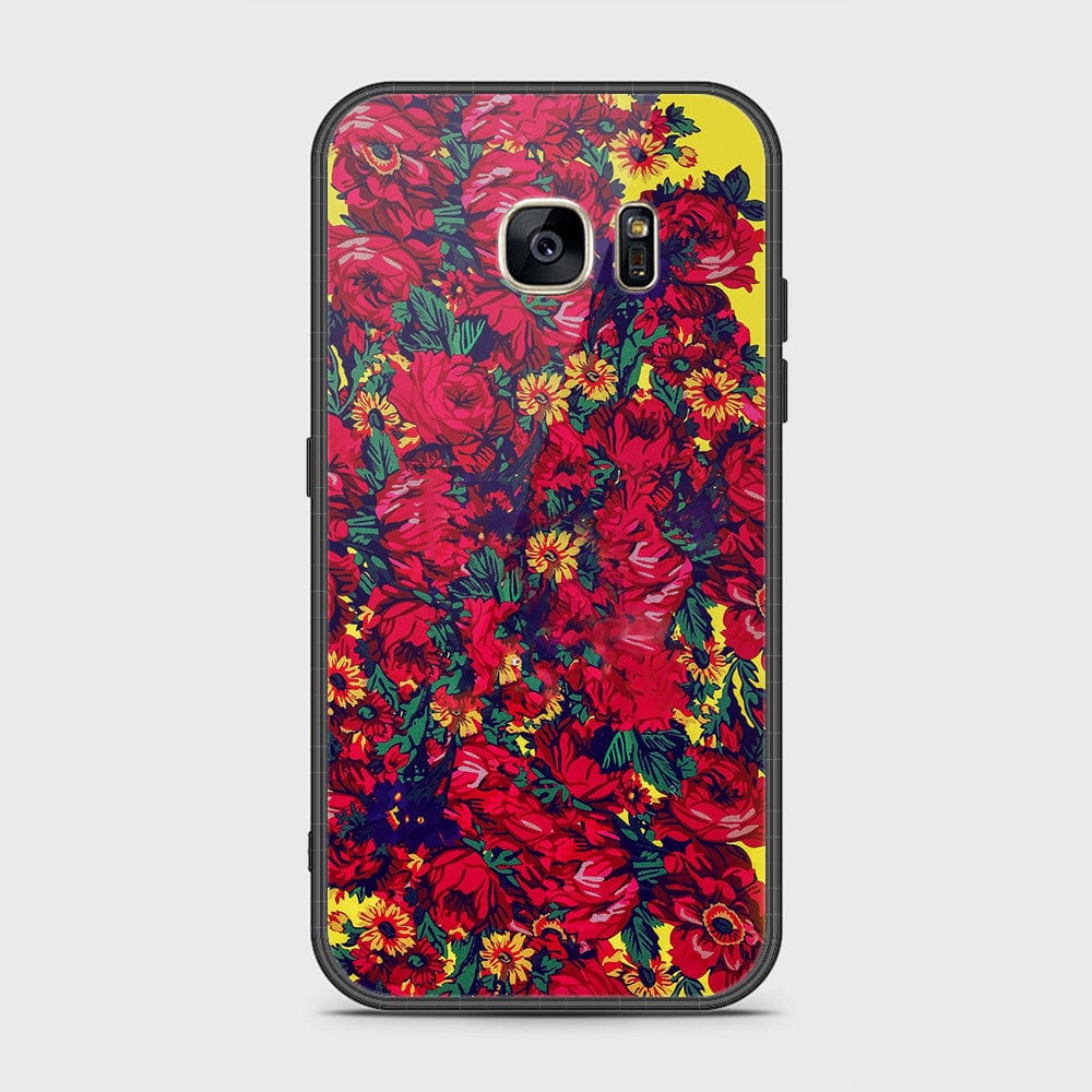 Samsung Galaxy S7 Cover- Floral Series - HQ Ultra Shine Premium Infinity Glass Soft Silicon Borders Case