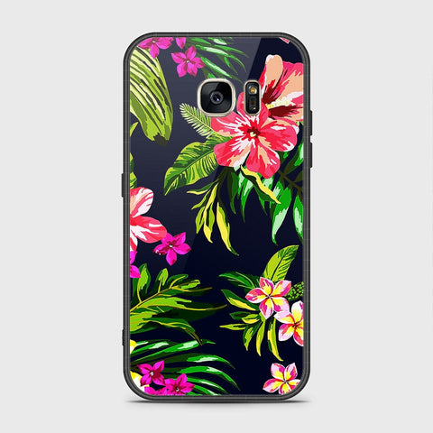 Samsung Galaxy S7 Cover- Floral Series - HQ Ultra Shine Premium Infinity Glass Soft Silicon Borders Case