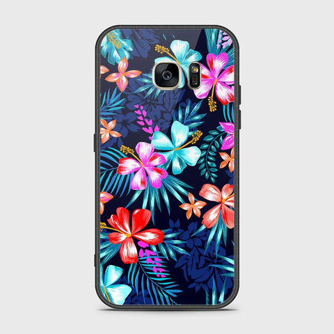 Samsung Galaxy S7 Cover- Floral Series - HQ Ultra Shine Premium Infinity Glass Soft Silicon Borders Case