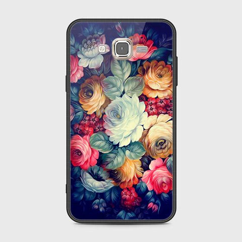 Samsung Galaxy J7 2015 Cover - Floral Series 2 - HQ Ultra Shine Premium Infinity Glass Soft Silicon Borders Case