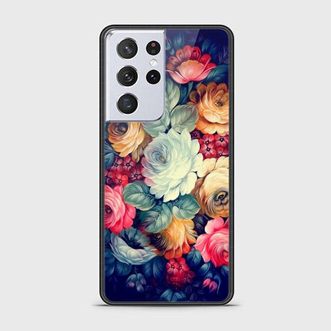 Samsung Galaxy S21 Ultra 5G Cover - Floral Series 2 - HQ Ultra Shine Premium Infinity Glass Soft Silicon Borders Case