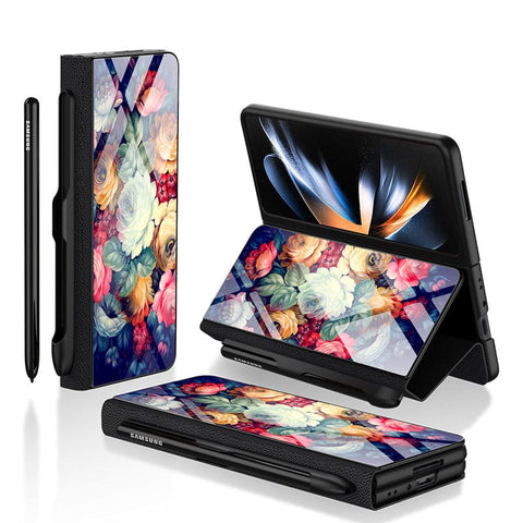 Samsung Galaxy Z Fold 3 5G Cover- Floral Series 2 - HQ Ultra Shine Premium Infinity Glass Soft Silicon Borders Case
