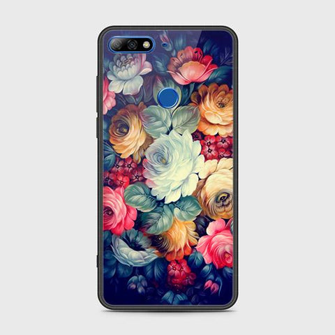 Huawei Y7 2018 Cover - Floral Series 2 - HQ Ultra Shine Premium Infinity Glass Soft Silicon Borders Case