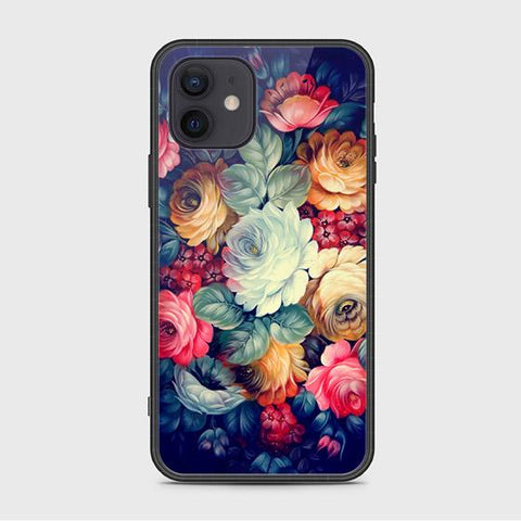 iPhone 12 Cover - Floral Series 2 - D63 - HQ Ultra Shine Premium Infinity Glass Soft Silicon Borders Case ( Fast Delivery )