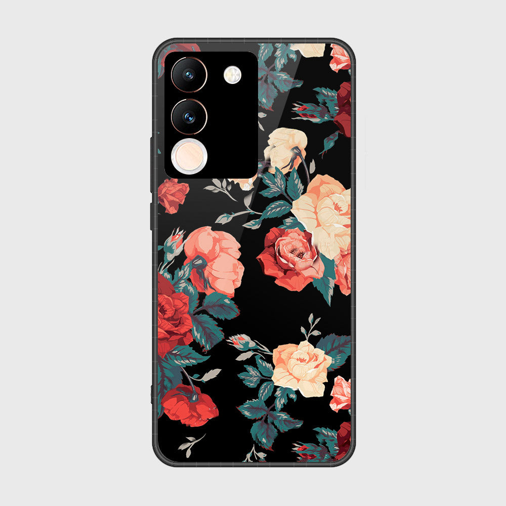 vivo V29e Cover- Floral Series 2 - HQ Ultra Shine Premium Infinity Glass Soft Silicon Borders Case (Fast Delivery)