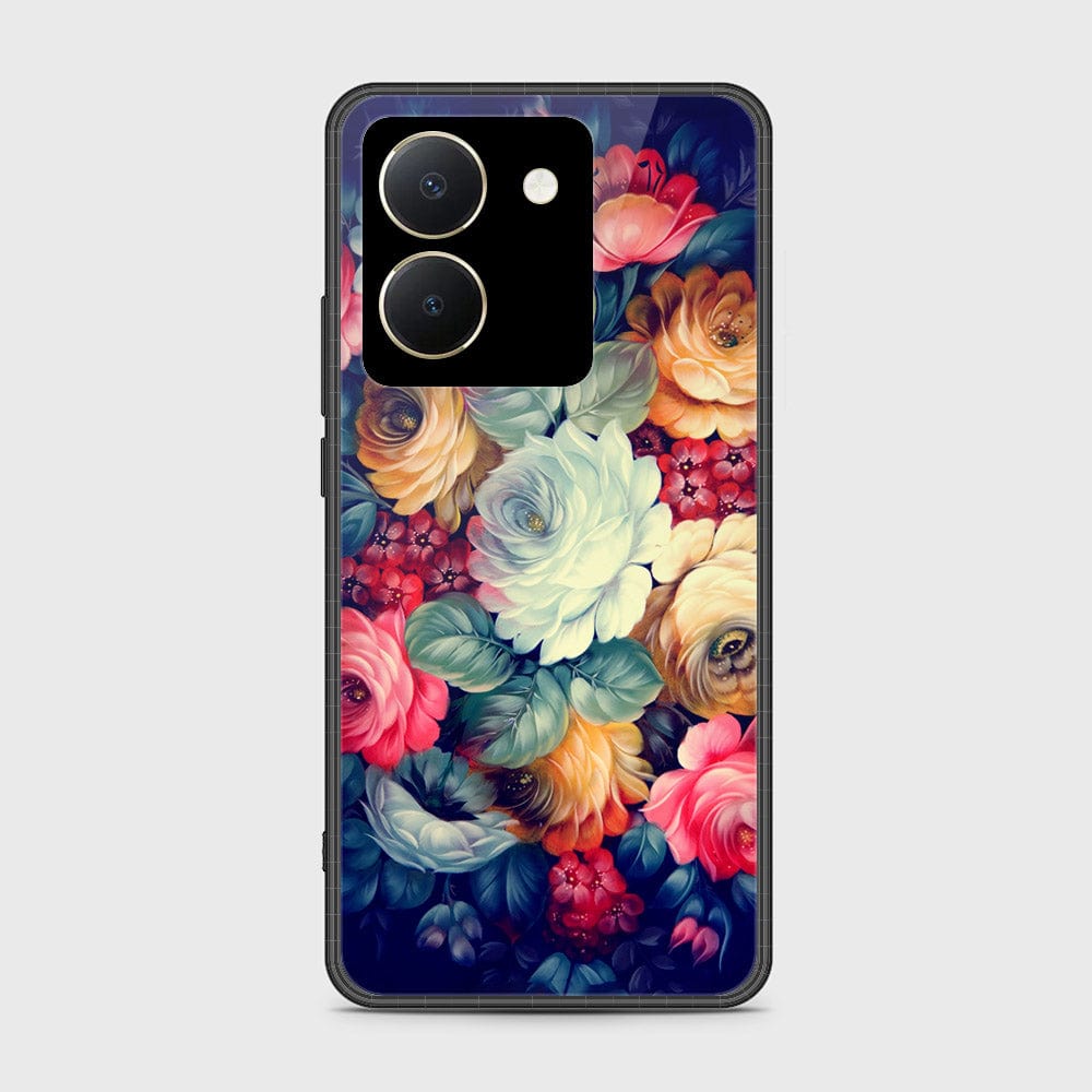 Vivo Y27s Cover- Floral Series 2 - HQ Ultra Shine Premium Infinity Glass Soft Silicon Borders Case (Fast Delivery)