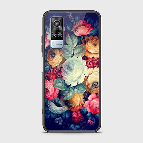 Vivo Y51 (2020 December) Cover - Floral Series 2 - HQ Ultra Shine Premium Infinity Glass Soft Silicon Borders Case