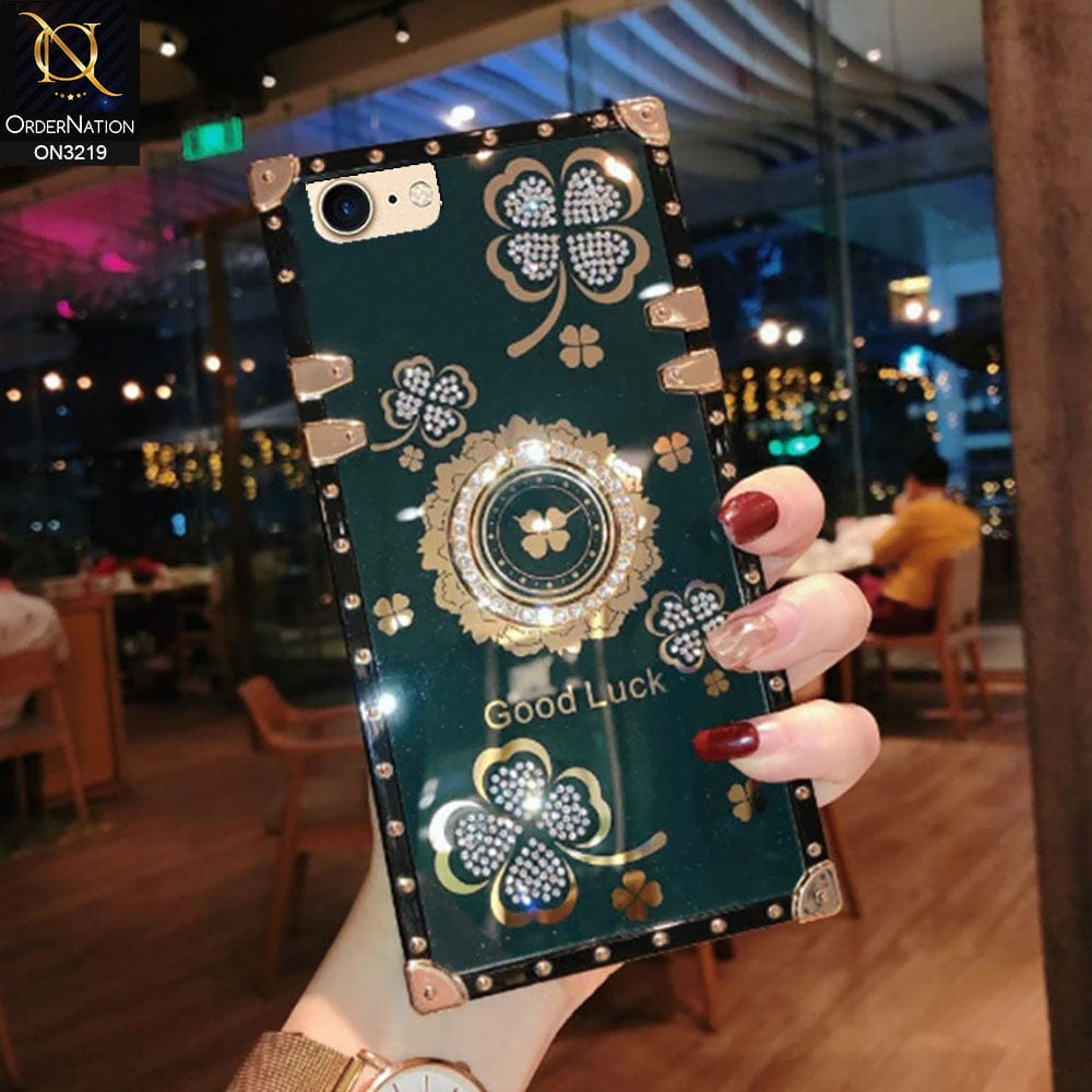 iPhone 6S / 6 Cover - Green - Square Bling Diamond Glitter Soft TPU Trunk Case with Ring Holder