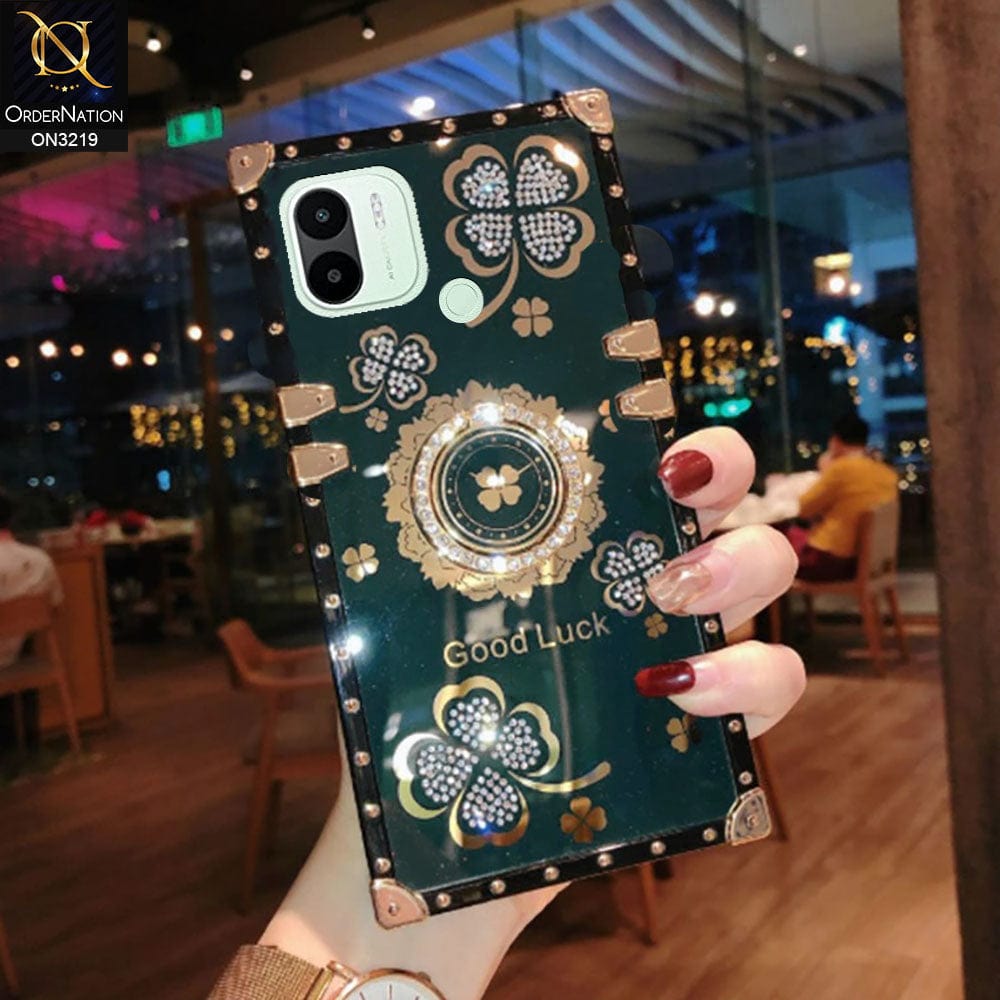 Xiaomi Poco C50 Cover - Green - Square Bling Diamond Glitter Soft TPU Trunk Case with Ring Holder
