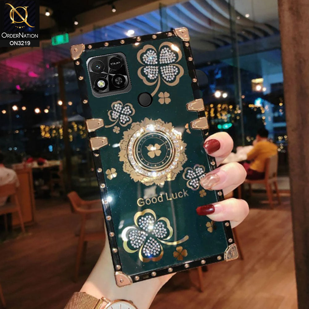 Xiaomi Redmi 9C Cover - Green - Square Bling Diamond Glitter Soft TPU Trunk Case with Ring Holder