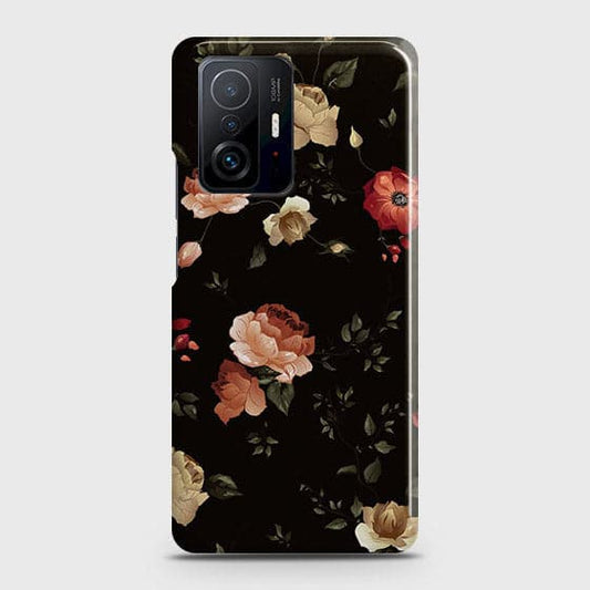 Xiaomi 11T Cover - Matte Finish - Dark Rose Vintage Flowers Printed Hard Case with Life Time Colors Guarantee