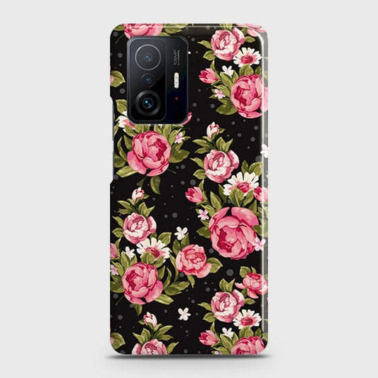 Xiaomi 11T Cover - Trendy Pink Rose Vintage Flowers Printed Hard Case with Life Time Colors Guarantee