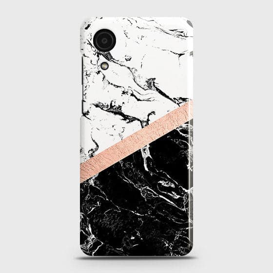 Samsung Galaxy A03 Core Cover - Black & White Marble With Chic RoseGold Strip Case with Life Time Colors Guarantee