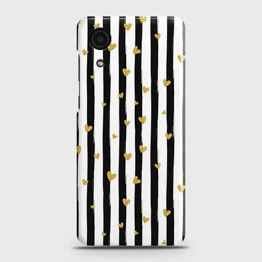 Samsung Galaxy A03 Core Cover - Trendy Black & White Lining With Golden Hearts Printed Hard Case with Life Time Colors Guarantee