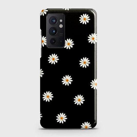 OnePlus 9RT 5G Cover - White Bloom Flowers with Black Background Printed Hard Case with Life Time Colors Guarantee