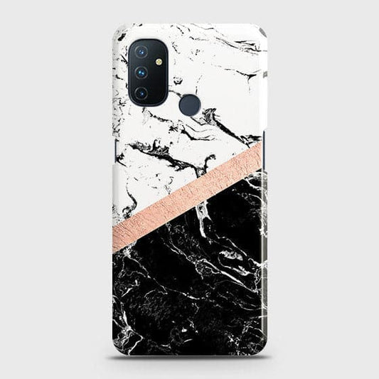 OnePlus Nord N100 Cover - Black & White Marble With Chic RoseGold Strip Case with Life Time Colors Guarantee