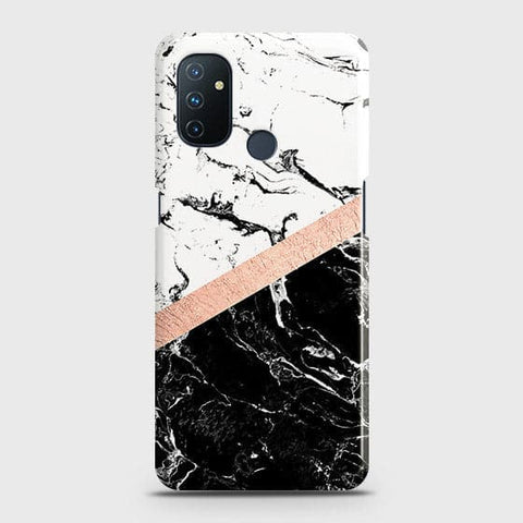 OnePlus Nord N100 Cover - Black & White Marble With Chic RoseGold Strip Case with Life Time Colors Guarantee