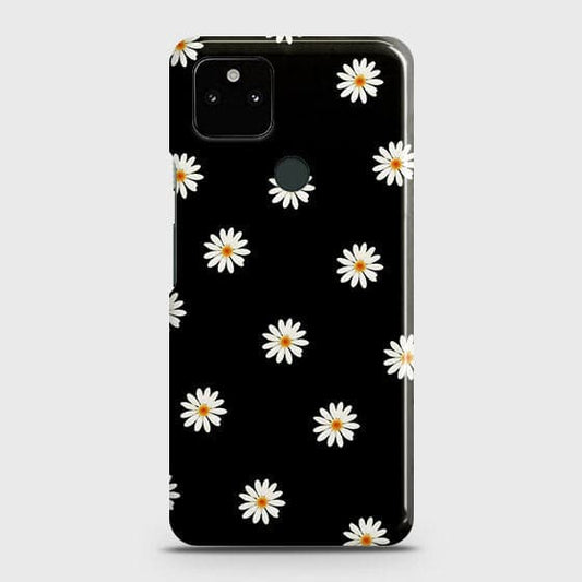 Google Pixel 5a 5G Cover - White Bloom Flowers with Black Background Printed Hard Case with Life Time Colors Guarantee