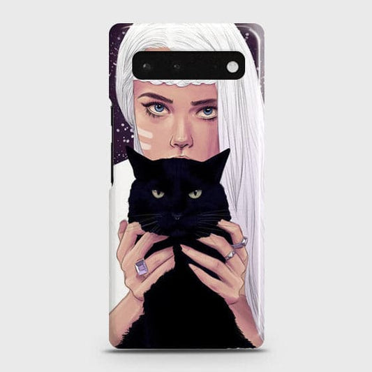 Google Pixel 6 Cover - Trendy Wild Black Cat Printed Hard Case with Life Time Colors Guarantee