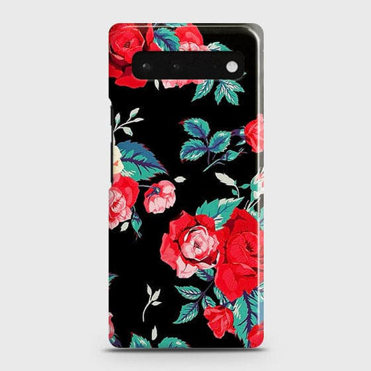 Google Pixel 6 Cover - Luxury Vintage Red Flowers Printed Hard Case with Life Time Colors Guarantee