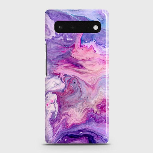 Google Pixel 6 Cover - Chic Blue Liquid Marble Printed Hard Case with Life Time Colors Guarantee