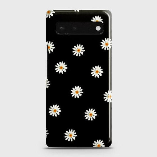 Google Pixel 6 Cover - White Bloom Flowers with Black Background Printed Hard Case with Life Time Colors Guarantee