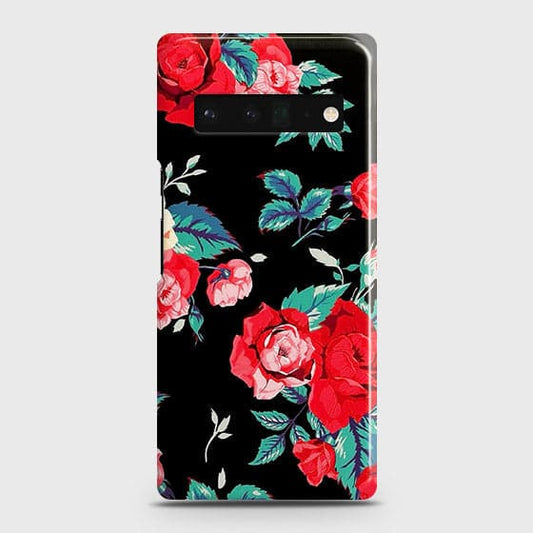 Google Pixel 6 Pro Cover - Luxury Vintage Red Flowers Printed Hard Case with Life Time Colors Guarantee