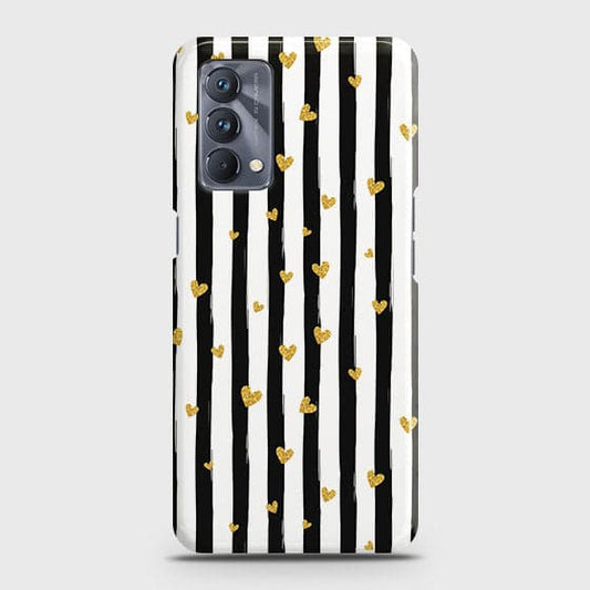 Realme GT Master Cover - Trendy Black & White Lining With Golden Hearts Printed Hard Case with Life Time Colors Guarantee