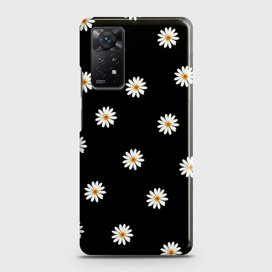 Xiaomi Redmi Note 11S Cover - White Bloom Flowers with Black Background Printed Hard Case with Life Time Colors Guarantee