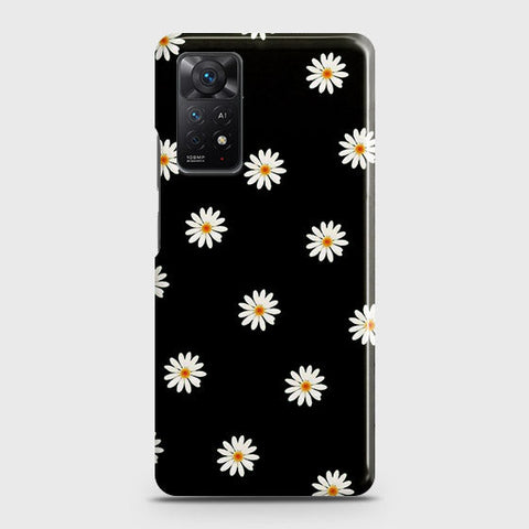 Xiaomi Redmi Note 11S Cover - White Bloom Flowers with Black Background Printed Hard Case with Life Time Colors Guarantee