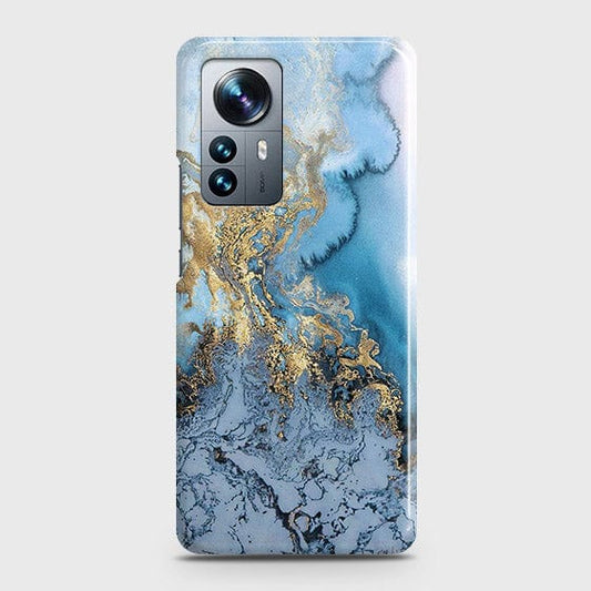 Xiaomi 12 Cover - Trendy Golden & Blue Ocean Marble Printed Hard Case with Life Time Colors Guarantee