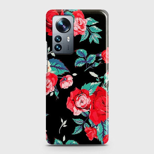 Xiaomi 12 Cover - Luxury Vintage Red Flowers Printed Hard Case with Life Time Colors Guarantee