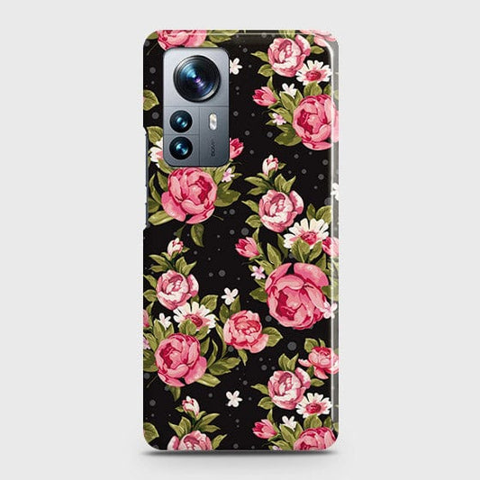 Xiaomi 12 - Trendy Pink Rose Vintage Flowers Printed Hard Case with Life Time Colors Guarantee