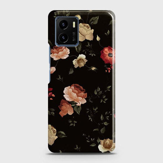 Vivo Y15a Cover - Matte Finish - Dark Rose Vintage Flowers Printed Hard Case with Life Time Colors Guarantee