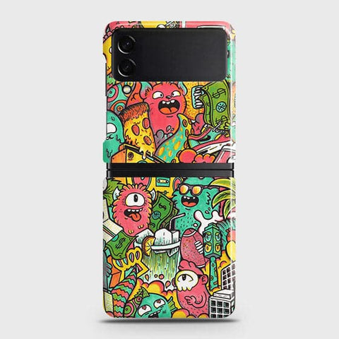 Samsung Galaxy Z Flip 3 5G Cover - Matte Finish - Candy Colors Trendy Sticker collage Printed Hard Case with Life Time Colors Guarantee b65