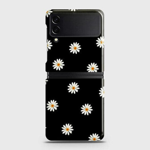 Samsung Galaxy Z Flip 3 5G Cover - White Bloom Flowers with Black Background Printed Hard Case with Life Time Colors Guarantee