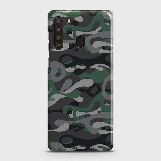 Samsung Galaxy A21 Cover - Camo Series - Green & Grey Design - Matte Finish - Snap On Hard Case with LifeTime Colors Guarantee