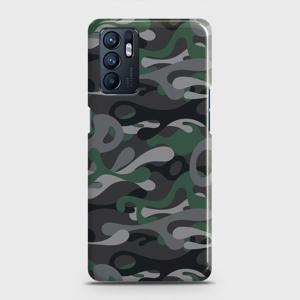 Oppo Reno 6 Cover - Camo Series - Green & Grey Design - Matte Finish - Snap On Hard Case with LifeTime Colors Guarantee