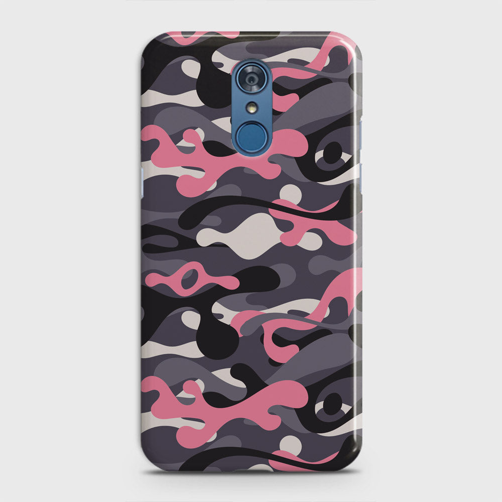 LG Q7 Cover - Camo Series - Pink & Grey Design - Matte Finish - Snap On Hard Case with LifeTime Colors Guarantee