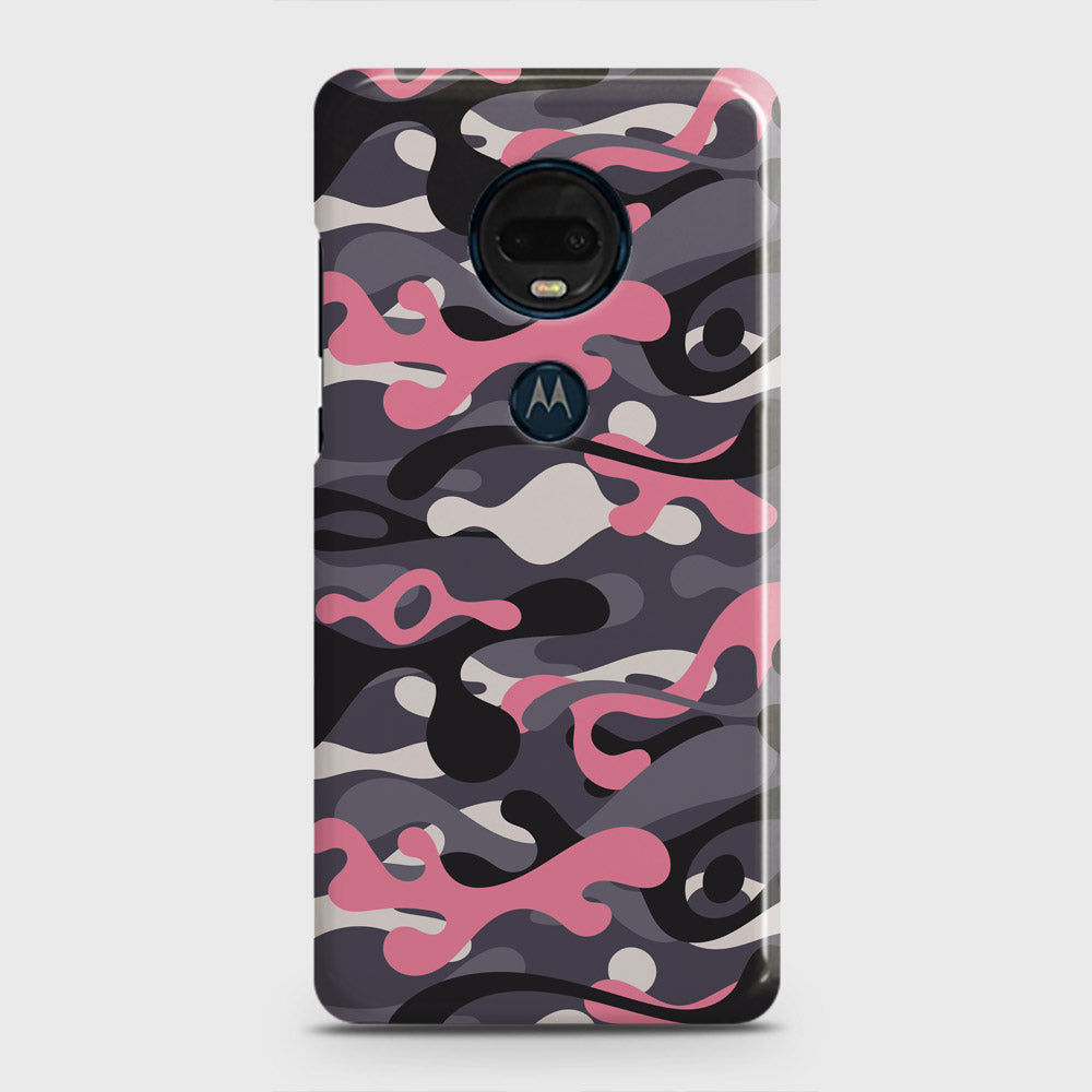 Motorola Moto G7 Plus Cover - Camo Series - Pink & Grey Design - Matte Finish - Snap On Hard Case with LifeTime Colors Guarantee