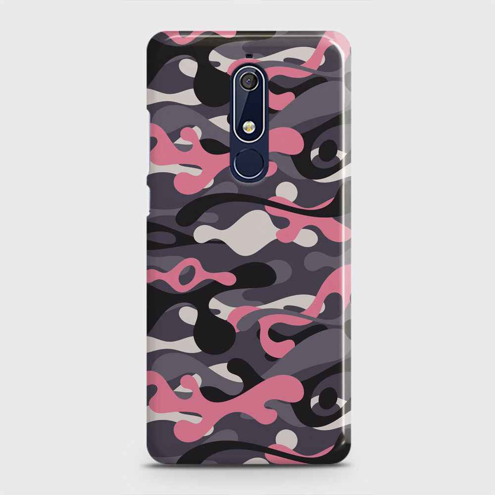 Nokia 5.1 Cover - Camo Series - Pink & Grey Design - Matte Finish - Snap On Hard Case with LifeTime Colors Guarantee