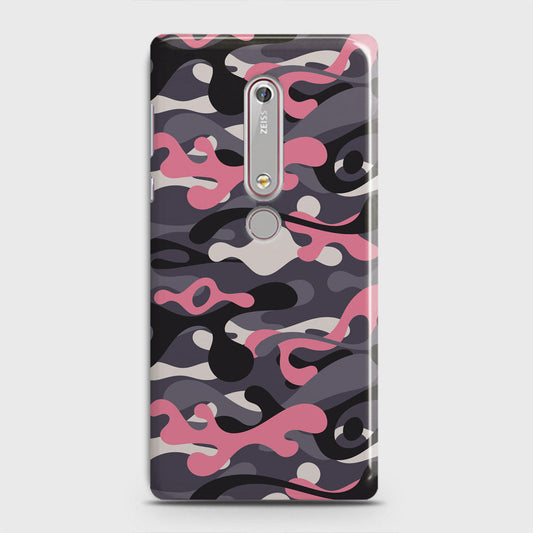 Nokia 6.1 Cover - Camo Series - Pink & Grey Design - Matte Finish - Snap On Hard Case with LifeTime Colors Guarantee