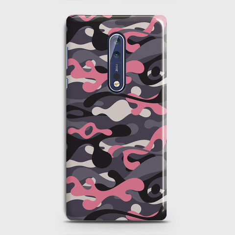 Nokia 8 Cover - Camo Series - Pink & Grey Design - Matte Finish - Snap On Hard Case with LifeTime Colors Guarantee