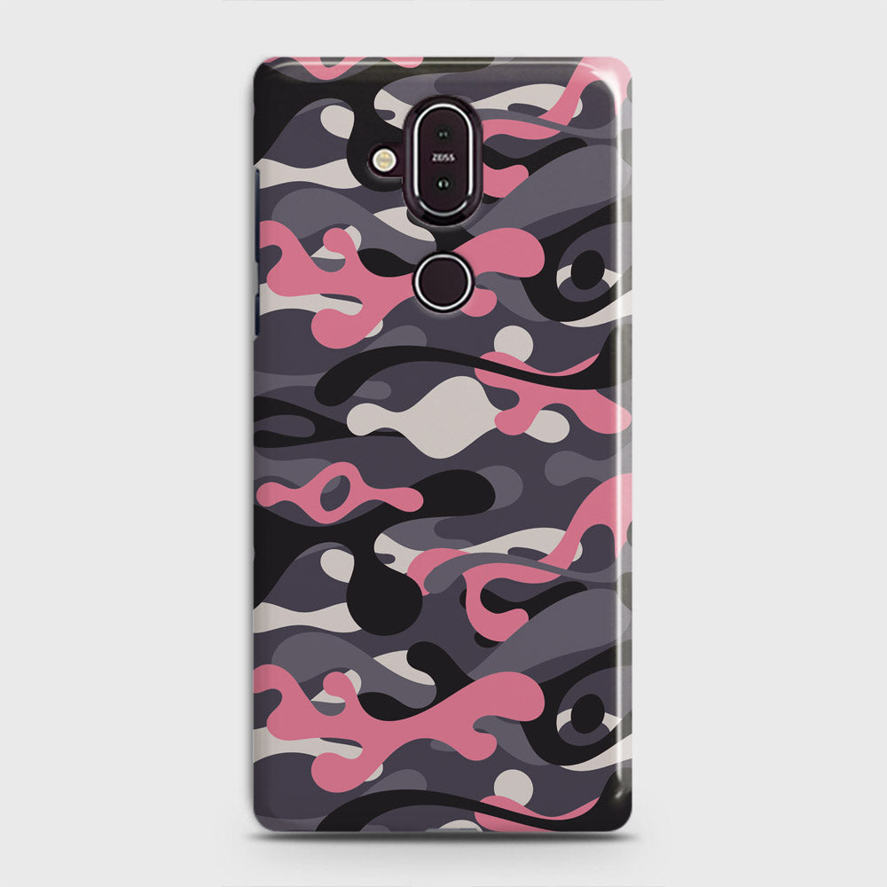 Nokia 8.1 Cover - Camo Series - Pink & Grey Design - Matte Finish - Snap On Hard Case with LifeTime Colors Guarantee