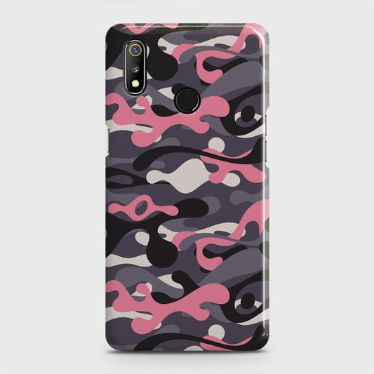 Realme 3 Cover - Camo Series - Pink & Grey Design - Matte Finish - Snap On Hard Case with LifeTime Colors Guarantee