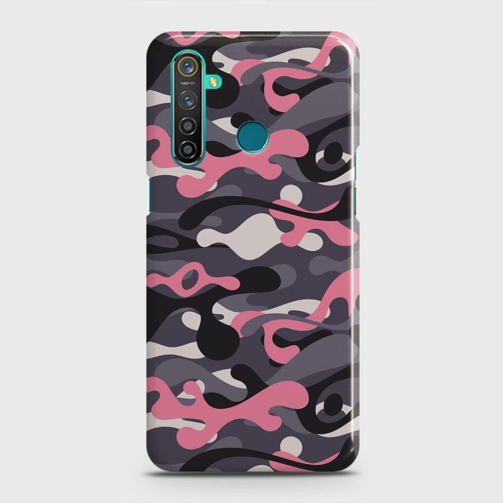 Realme 5 Cover - Camo Series - Pink & Grey Design - Matte Finish - Snap On Hard Case with LifeTime Colors Guarantee