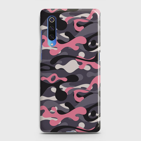 Xiaomi Mi 9 Cover - Camo Series - Pink & Grey Design - Matte Finish - Snap On Hard Case with LifeTime Colors Guarantee