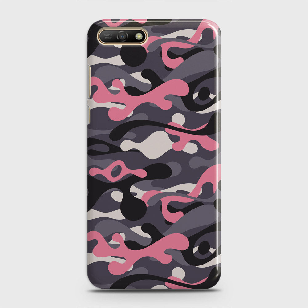 Huawei Y6 2018 Cover - Camo Series - Pink & Grey Design - Matte Finish - Snap On Hard Case with LifeTime Colors Guarantee