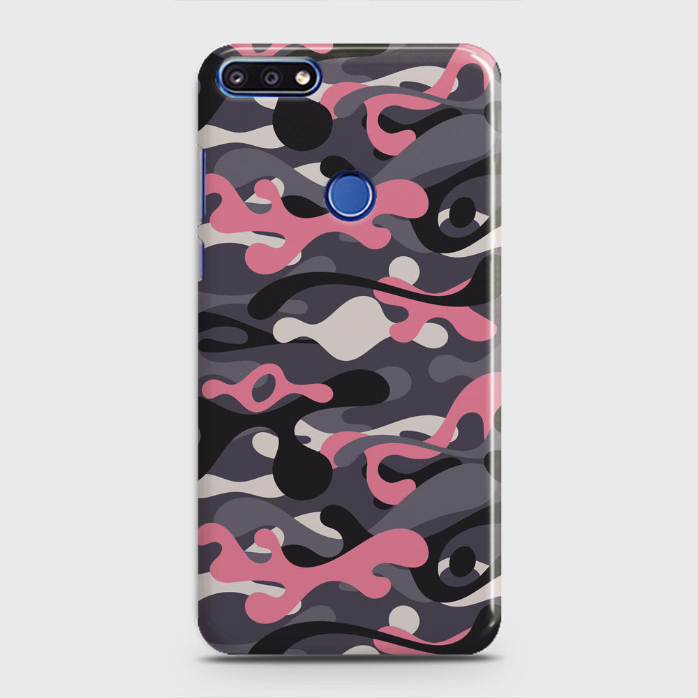 Huawei Y7 Prime 2018 Cover - Camo Series - Pink & Grey Design - Matte Finish - Snap On Hard Case with LifeTime Colors Guarantee